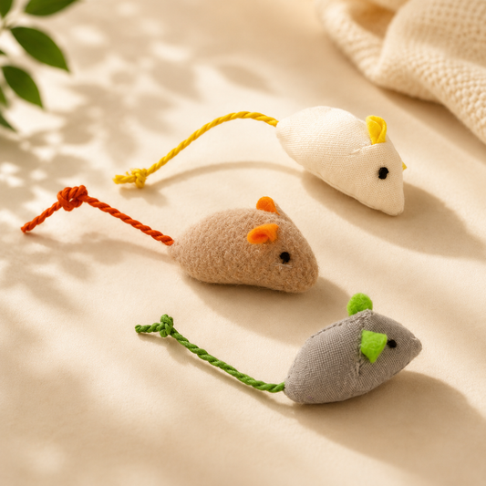 3 Piece Interactive Cat Toy Pack - Plush Catnip Mouse Toy Set