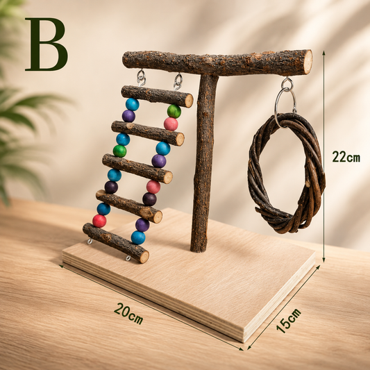Natural Wood Bird Stand – Parrot Perch Playground (A–F Styles)