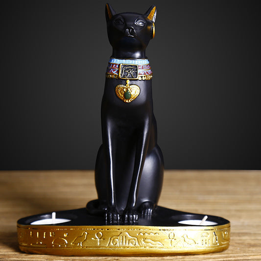 Exotic Egyptian Cat Candle Holder Statue