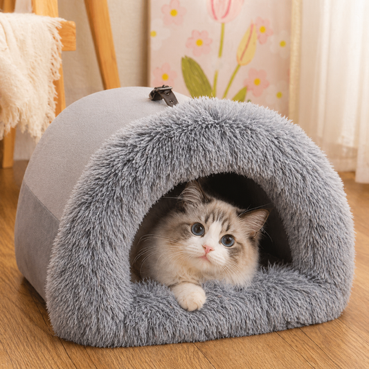 Luxury Plush Pet Cave Bed – Soft, Warm Enclosed Cat & Dog Bed