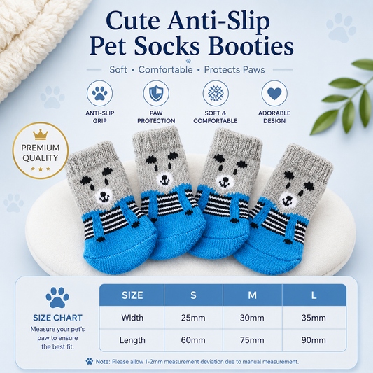 Cute Anti-Slip Dog & Cat Socks Booties – Soft Paw Protection for Small Pets