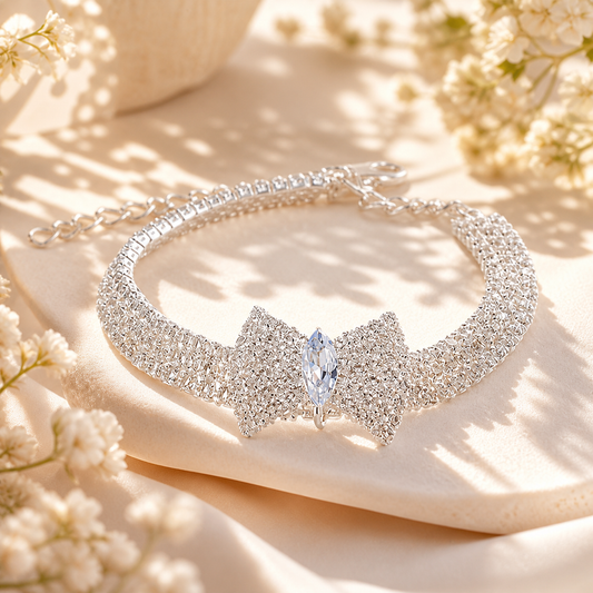 Crystal Bow Cat Collar – Frosted Luxury Bling Necklace for Cats