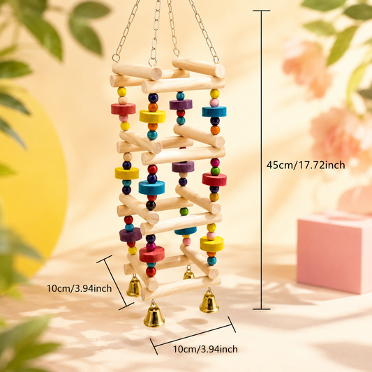Wooden Hanging Bird Toy Ladder with Bells & Beads
