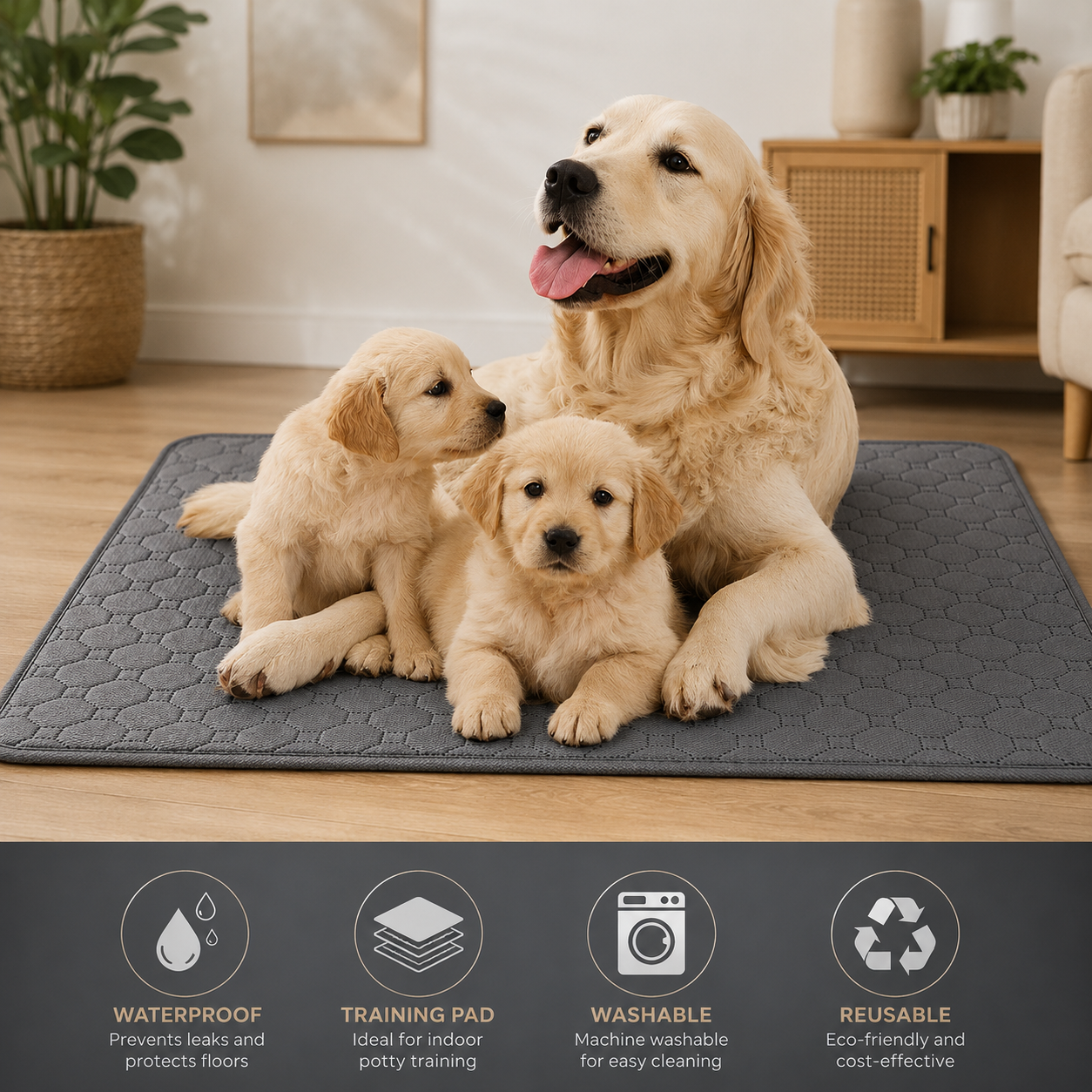 Puppy Pee Pad - Reusable Waterproof Pee Pad – Washable Non-Slip Training Mat for Puppies & Dogs