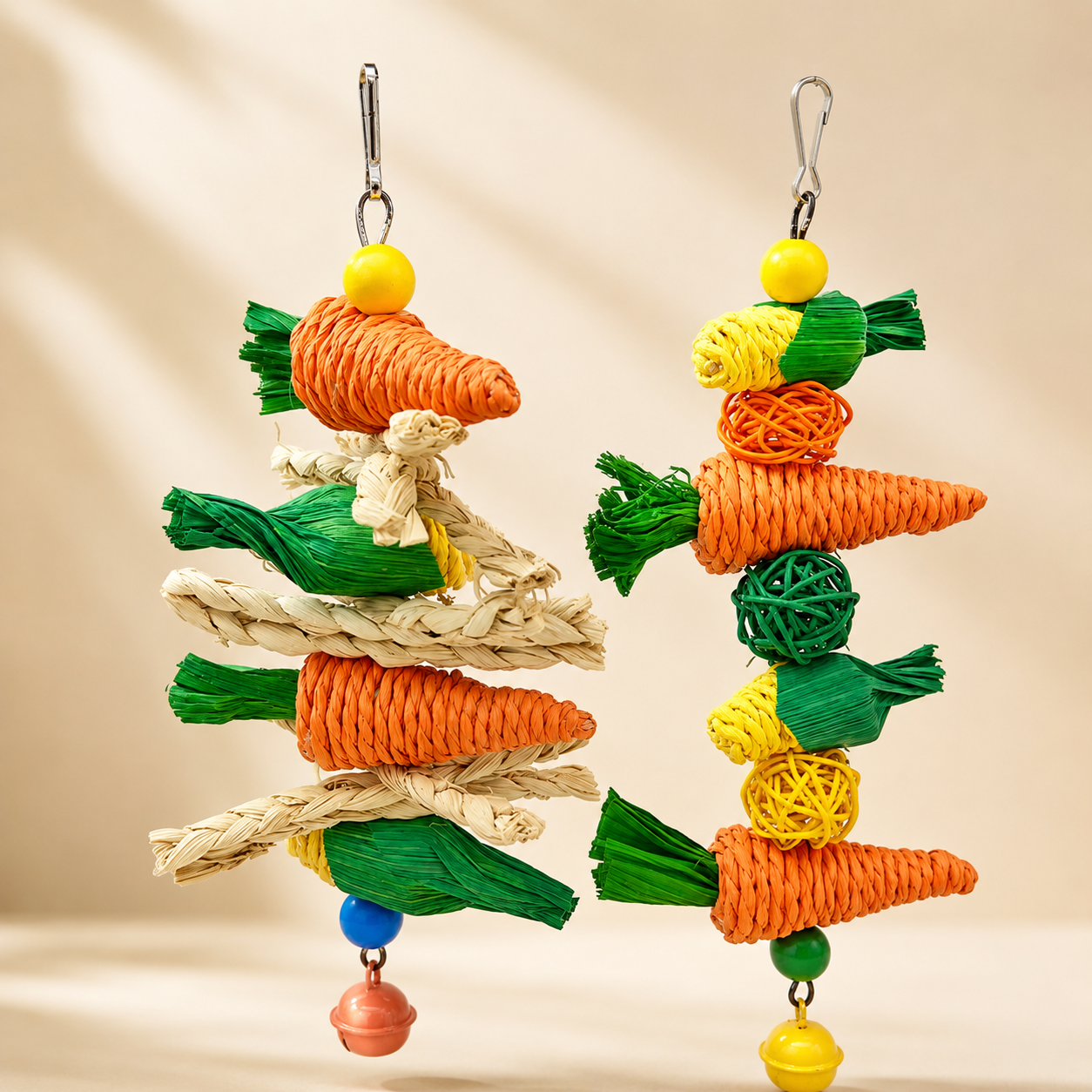Colourful Hanging Bird Chew Toy with Corn & Rattan Shapes