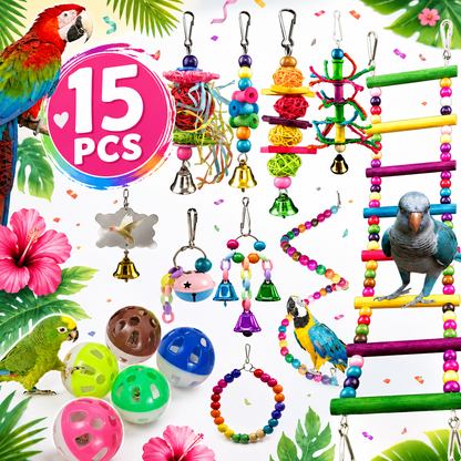Parrot Toy Set – 10, 13 or 15 Piece Chew Bundle