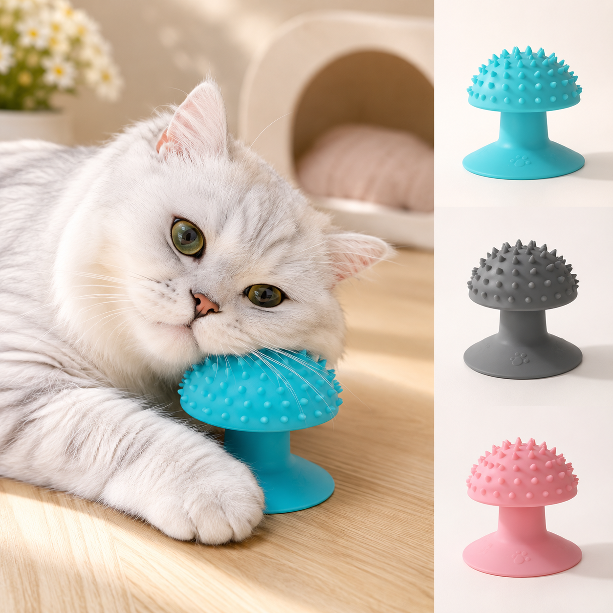 Cat Self-Grooming Massage Brush with Suction Cup Scratcher Toy