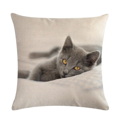 Cat Print Linen Cushion Cover
