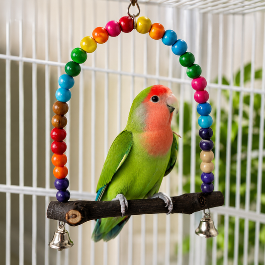 Rainbow Bead Bird Swing Perch with Bells
