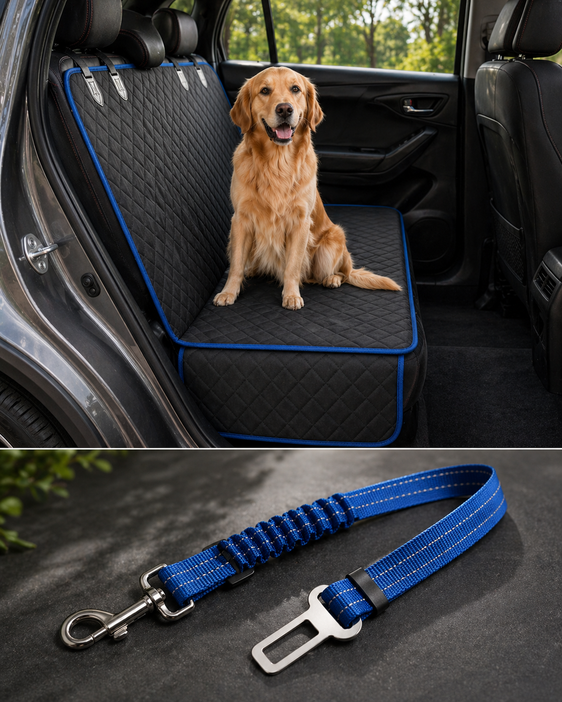 Dog Car Seat Hammock Cover with Mesh Window & Storage Pocket