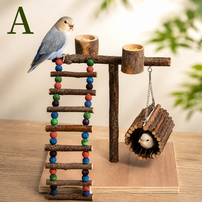 Natural Wood Bird Stand – Parrot Perch Playground (A–F Styles)