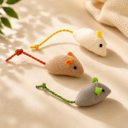 3 Piece Interactive Cat Toy Pack -  Plush Catnip Mouse Toy Set
