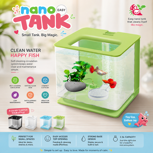 Self-Cleaning Nano Fish Tank (2.5L) – Compact Desktop Aquarium
