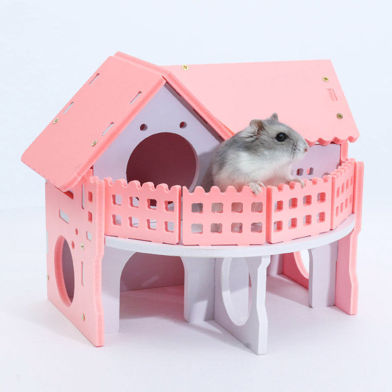 Pink Hamster Villa House – Multi-Level Shelter with Balcony