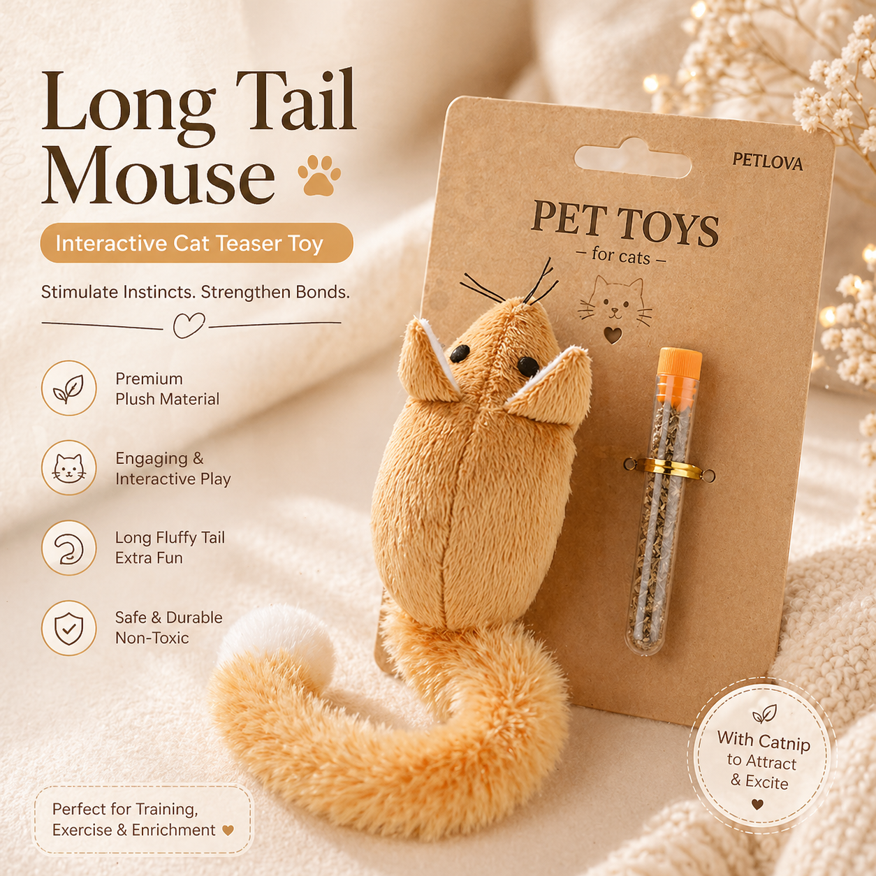 Cat Teaser Mouse Toy with Long Tail