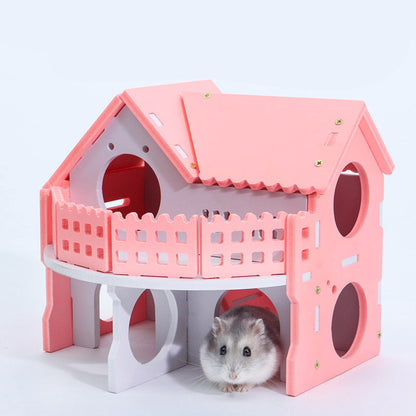Pink Hamster Villa House – Multi-Level Shelter with Balcony