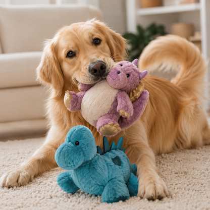 DinoBuddy Plush Dog Toys – Blue Stegosaurus & Purple Pterosaur