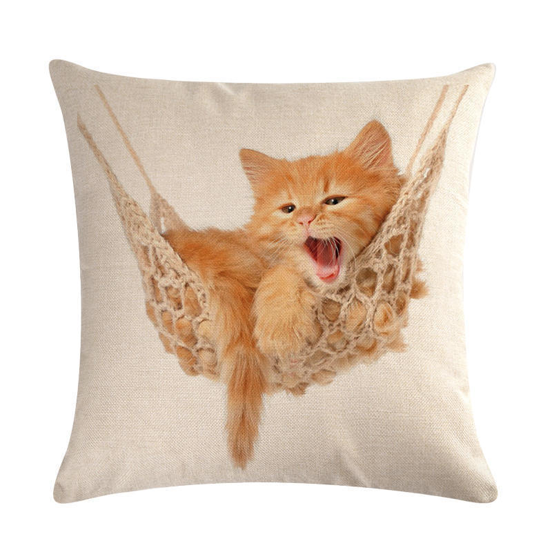 Cat Print Linen Cushion Cover