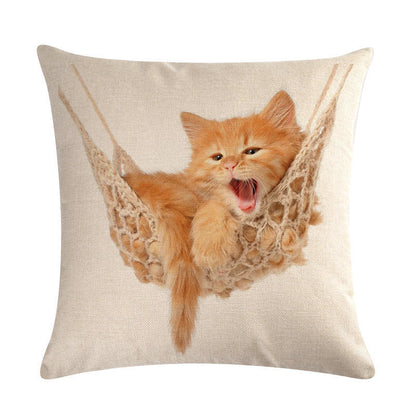 Cat Print Linen Cushion Cover