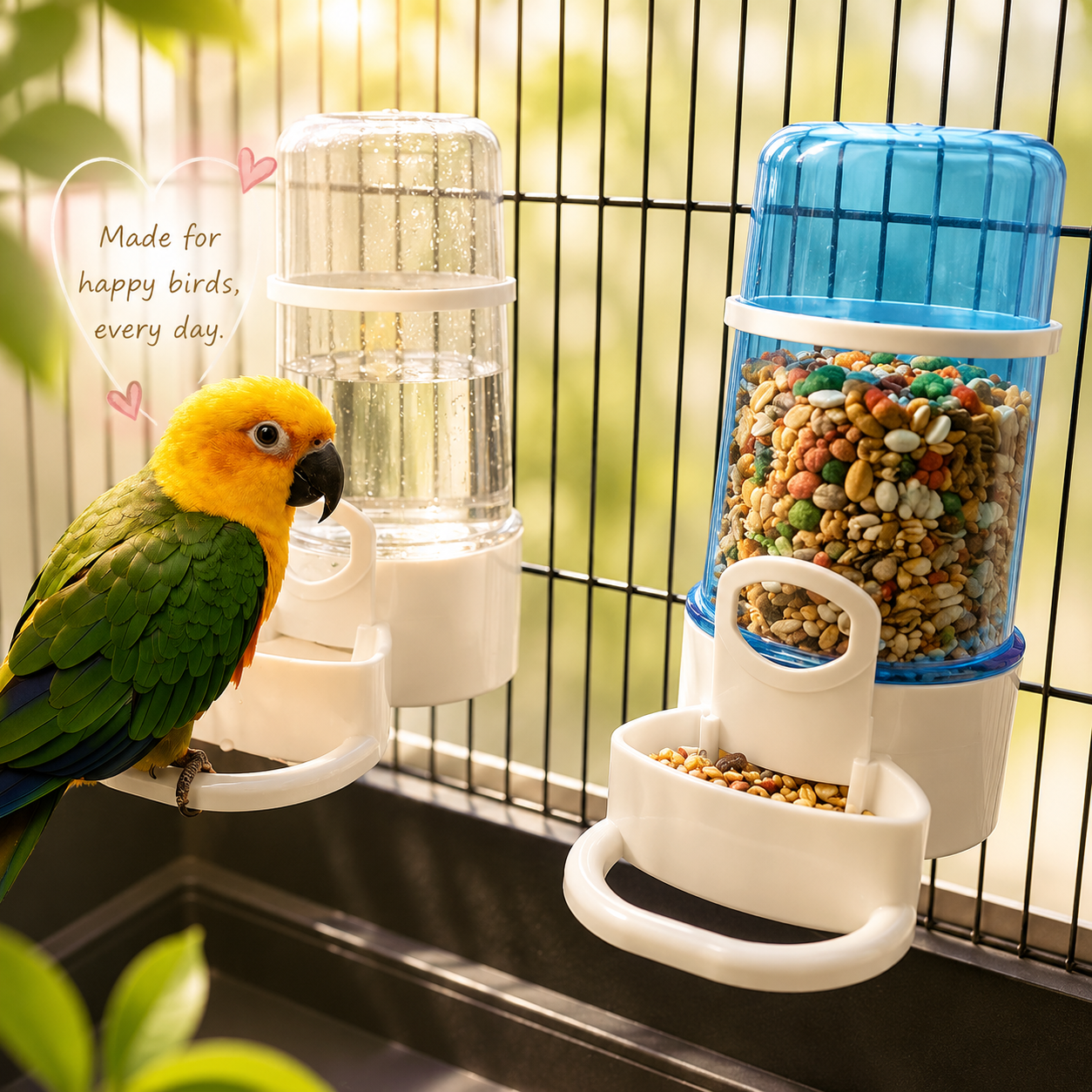 Bird Feeder & Water Bottle for Cages
