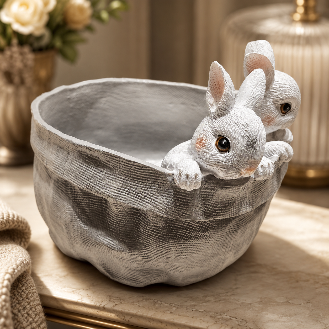 Peekaboo Rabbit Resin Planter