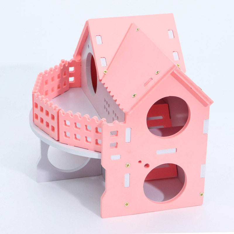 Pink Hamster Villa House – Multi-Level Shelter with Balcony