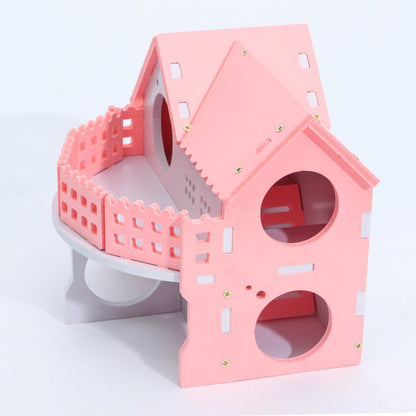 Pink Hamster Villa House – Multi-Level Shelter with Balcony