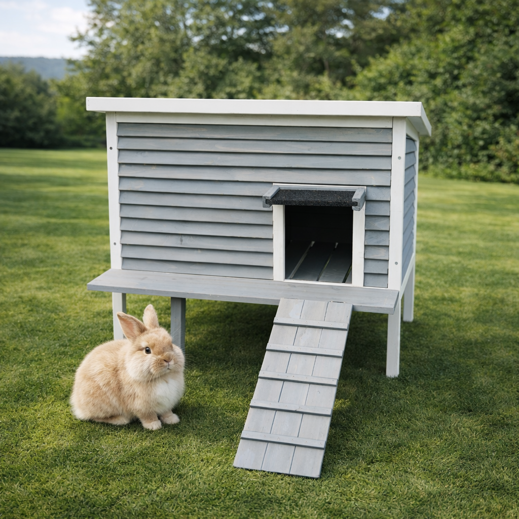 Outdoor Rabbit Hutch with Ramp / Bunny Bungalow