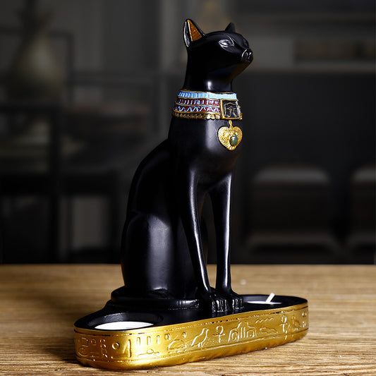 Exotic Egyptian Cat Candle Holder Statue