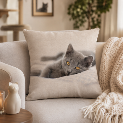 Cat Print Linen Cushion Cover