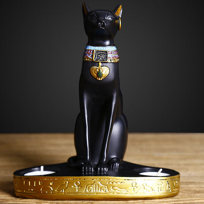 Exotic Egyptian Cat Candle Holder Statue