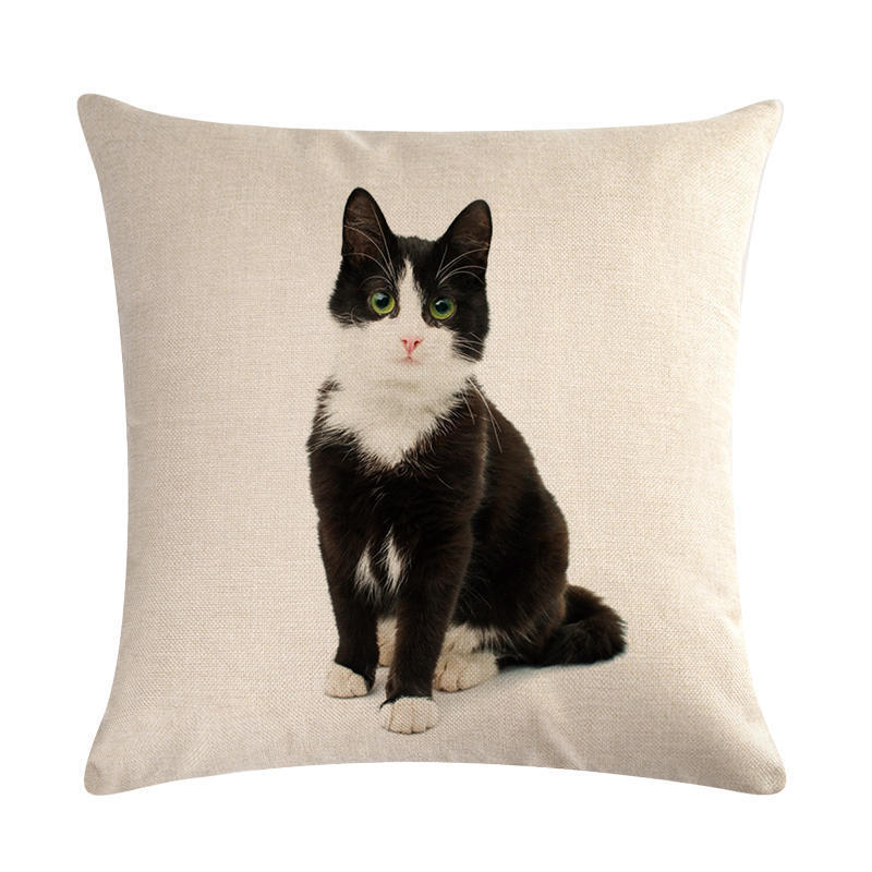 Cat Print Linen Cushion Cover