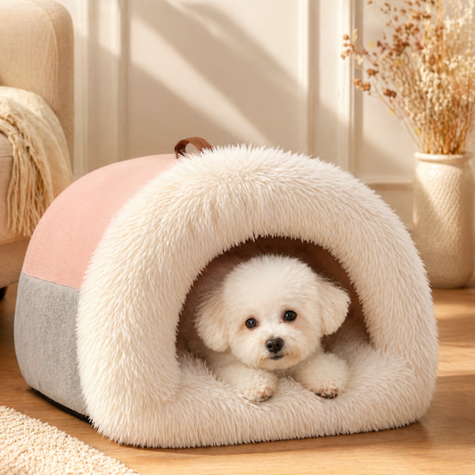 Luxury Plush Pet Cave Bed – Soft, Warm Enclosed Cat & Dog Bed