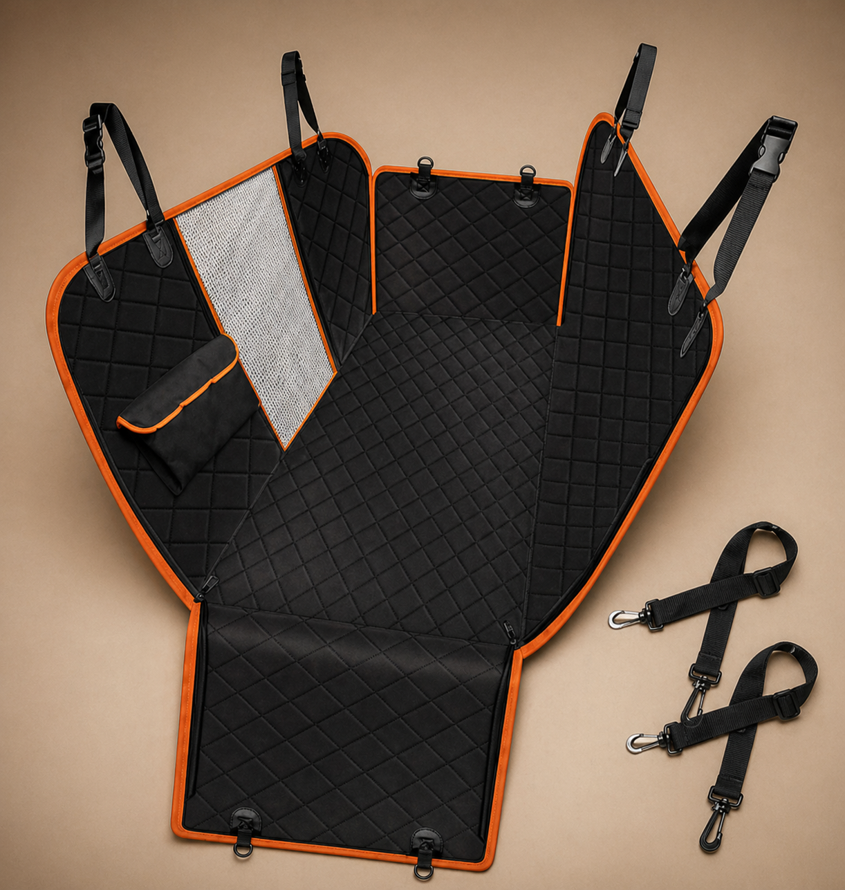 Dog Car Seat Hammock Cover with Mesh Window & Storage Pocket