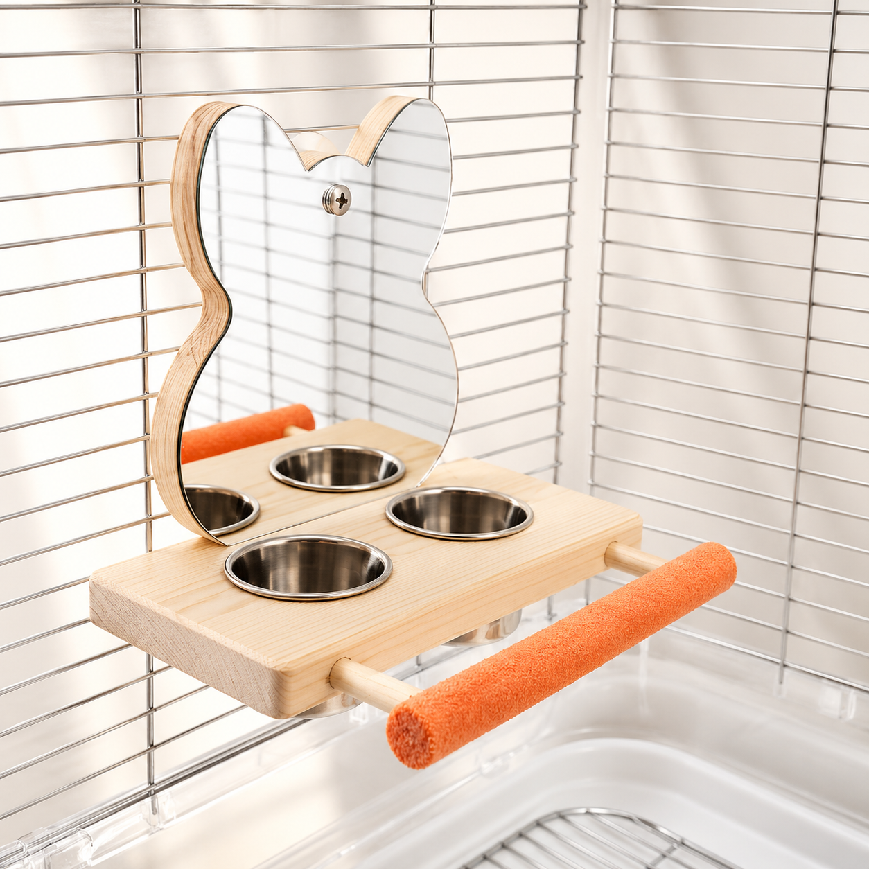 Parrot Mirror Feeding & Perch Stand