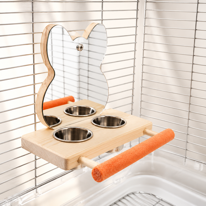 Parrot Mirror Feeding & Perch Stand