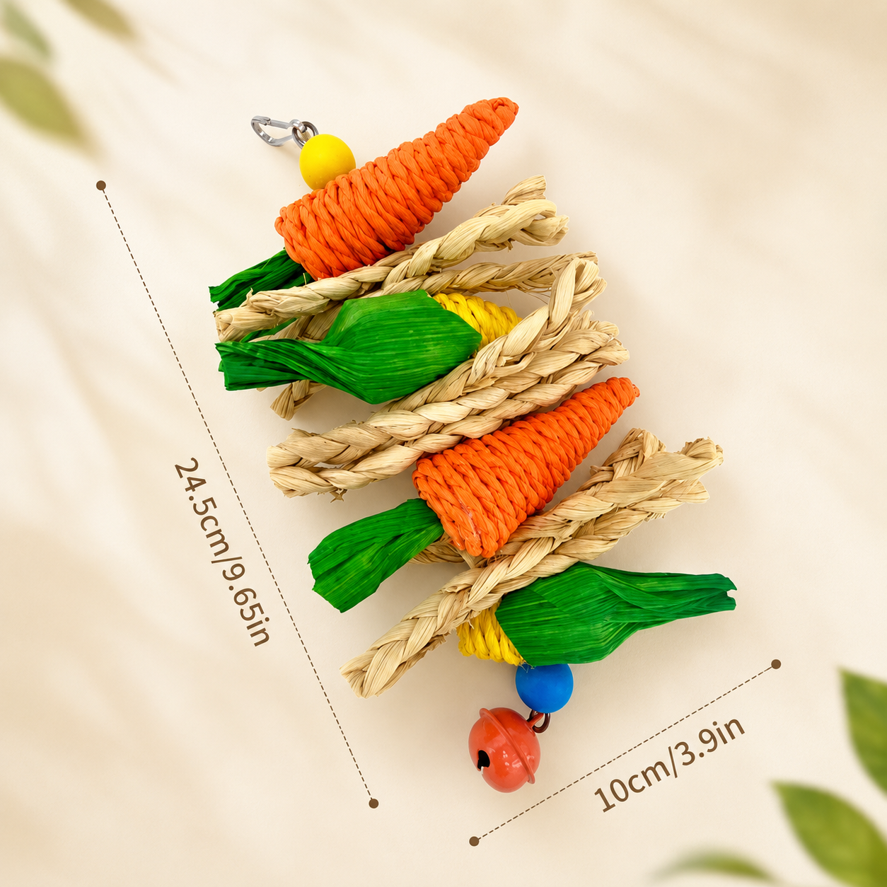 Colourful Hanging Bird Chew Toy with Corn & Rattan Shapes