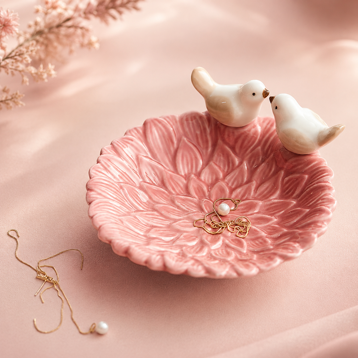 Pink Bird Ceramic Trinket Tray