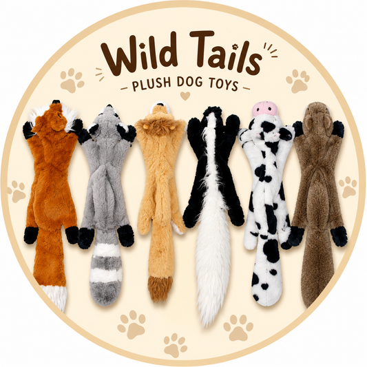 Wild Tails Plush Dog Toy Collection – Fox, Raccoon, Lion, Skunk, Cow & Squirrel