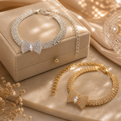 Crystal Bow Cat Collar – Frosted Luxury Bling Necklace for Cats