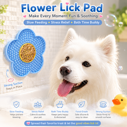 Flower Shape Slow Feeder Lick Mat for Cats & Dogs – Silicone Suction Cup Feeding Pad