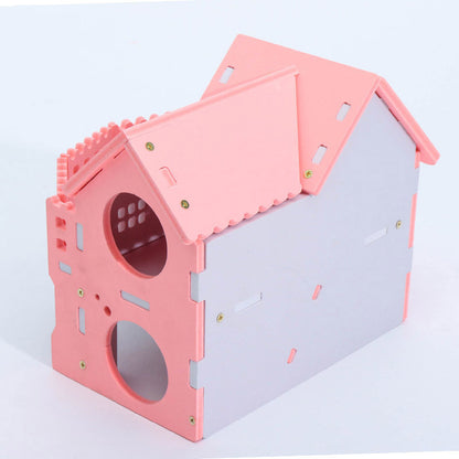 Pink Hamster Villa House – Multi-Level Shelter with Balcony