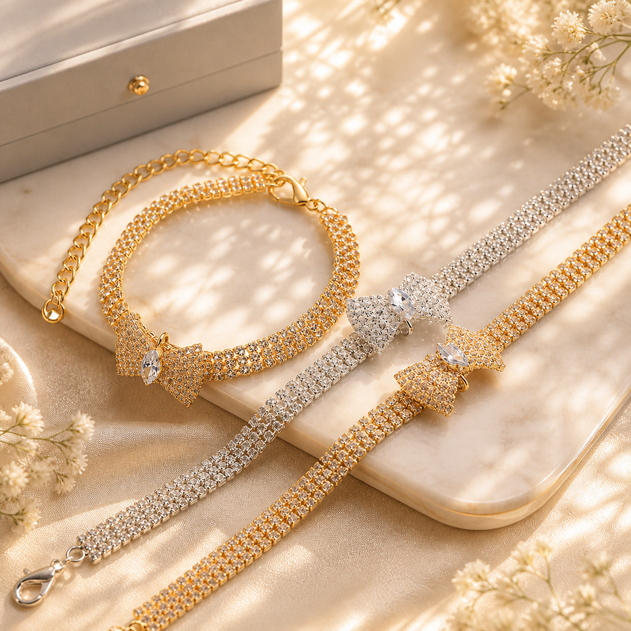 Crystal Bow Cat Collar – Frosted Luxury Bling Necklace for Cats