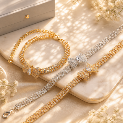 Crystal Bow Cat Collar – Frosted Luxury Bling Necklace for Cats