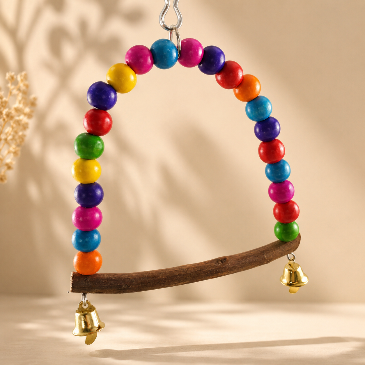 Rainbow Bead Bird Swing Perch with Bells