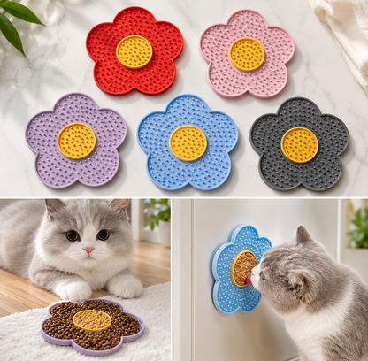 Flower Shape Slow Feeder Lick Mat for Cats & Dogs – Silicone Suction Cup Feeding Pad