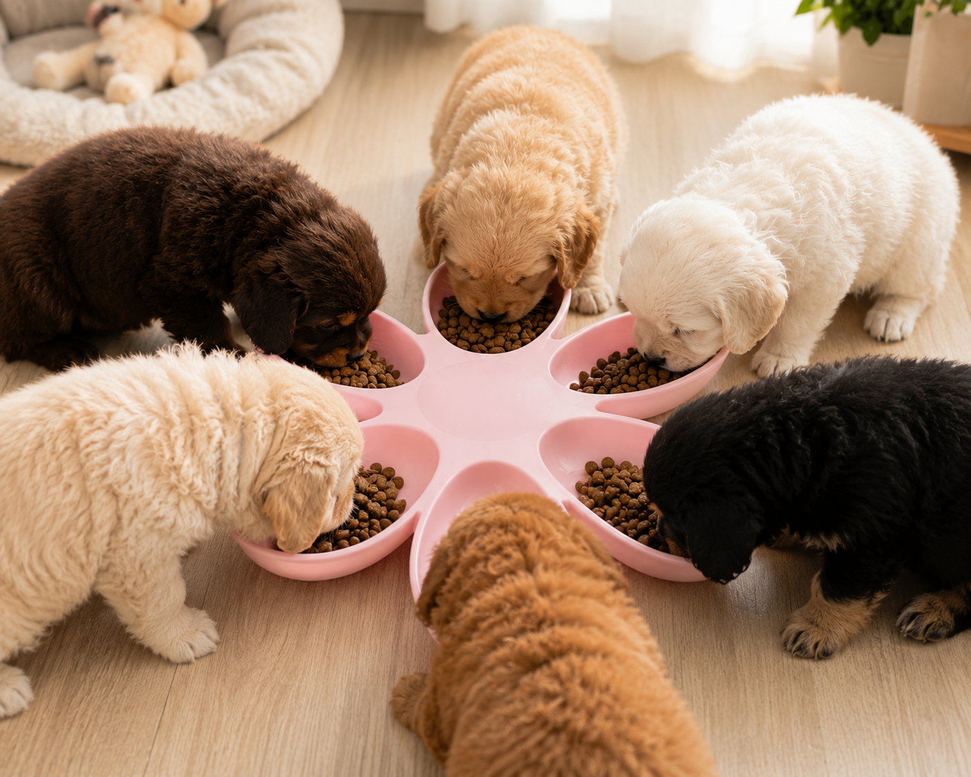 Multi-Section Cute Feeding Dish - Adorable Flower Pet Bowl for Puppies or Kittens