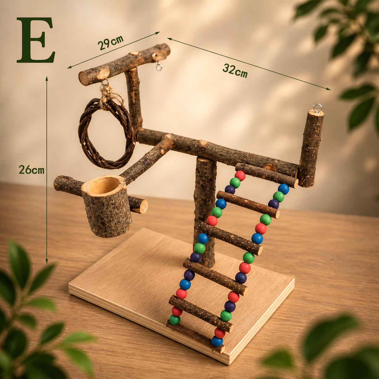 Natural Wood Bird Stand – Parrot Perch Playground (A–F Styles)