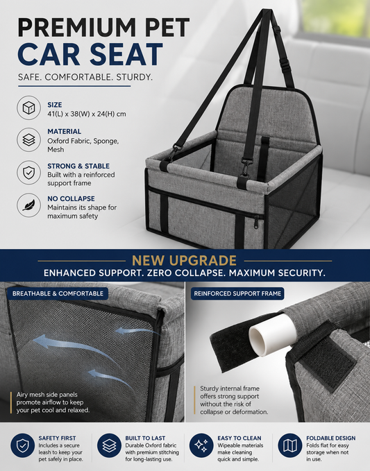 Portable Car Seat Pet Carrier Bed – Secure Travel Booster for Dogs & Cats