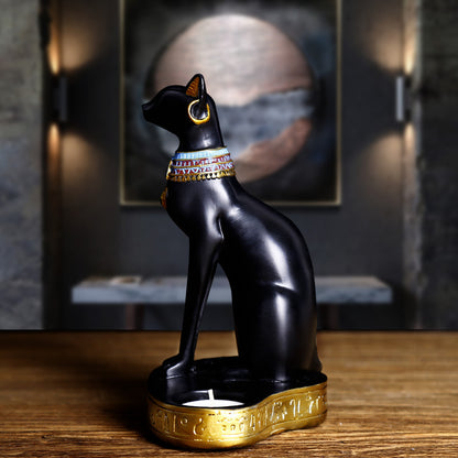 Exotic Egyptian Cat Candle Holder Statue